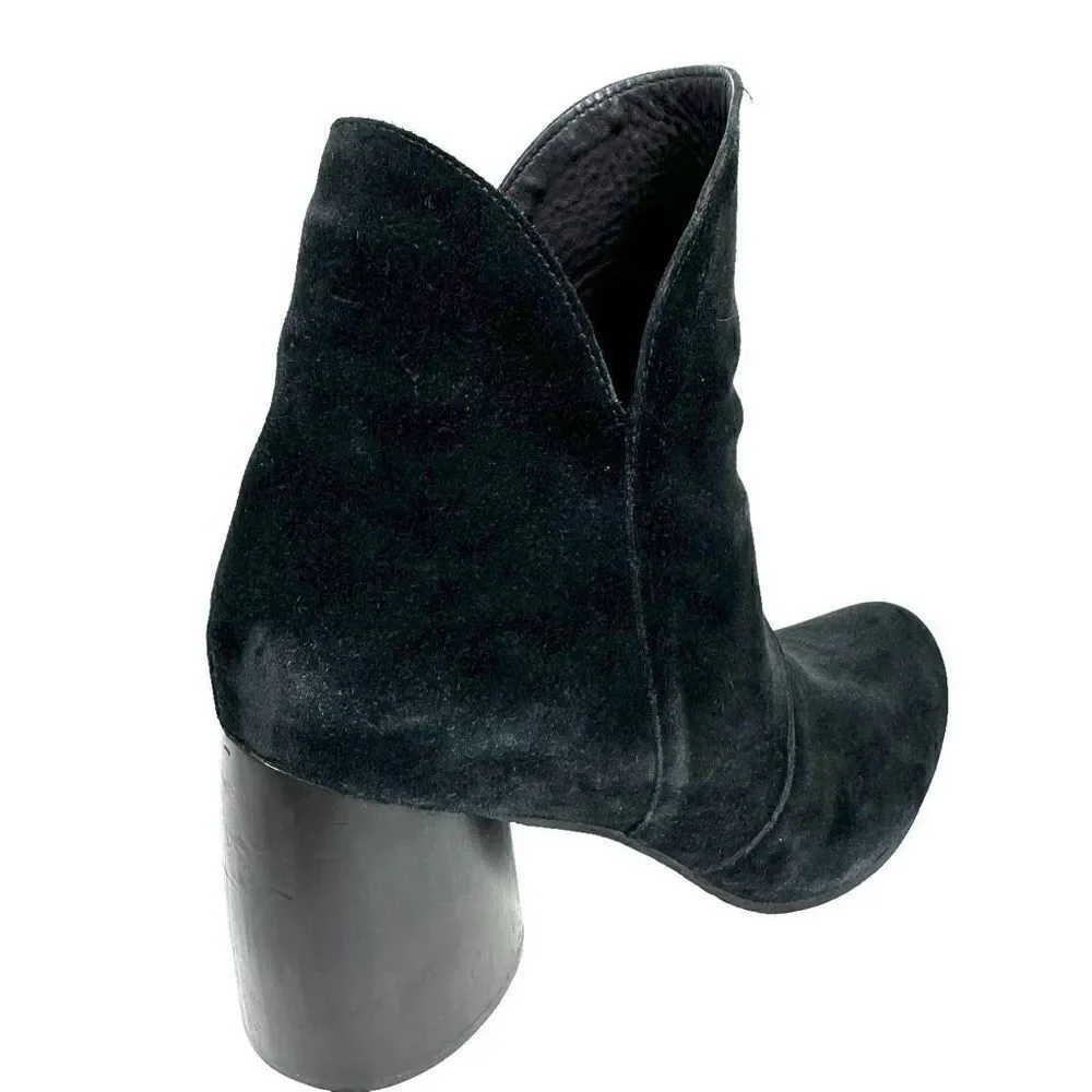 Calleen Cordero Black Suede Chunky Heel Ankle Boots , size 10